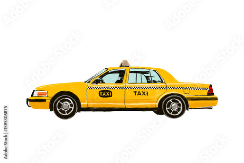 Fotografi yellow taxi car new york NYC vintage car in the city travel hand drawn on transparent background