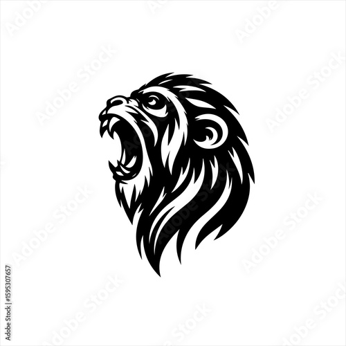 Lion head roaring fiercely