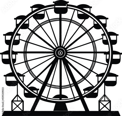 Ferris wheel silhouette, carnival ride icon, amusement park graphic