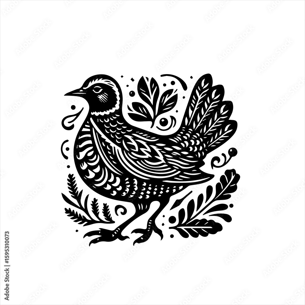 Fototapeta premium Folk art bird illustration