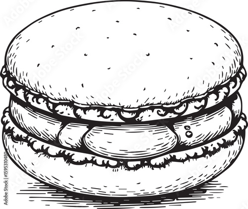 Burger Artwork: Intricate artwork of a mouthwatering burger, meticulously rendered to showcase its appetizing layers and textures.