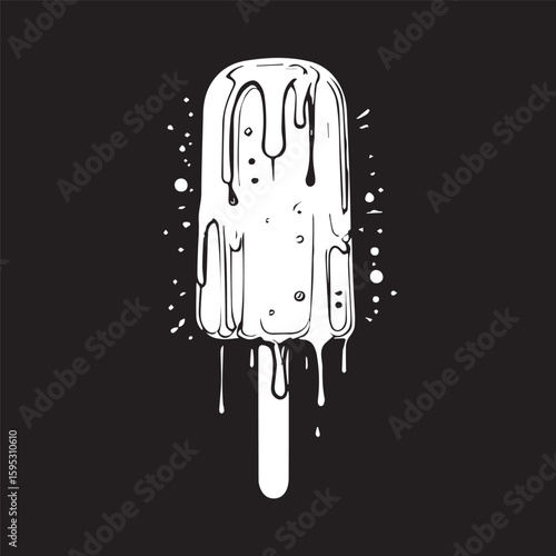 Frozen Treat on Black: A graphic, minimalist depiction of a melting popsicle, exuding a sense of refreshing coolness against a stark black backdrop.
