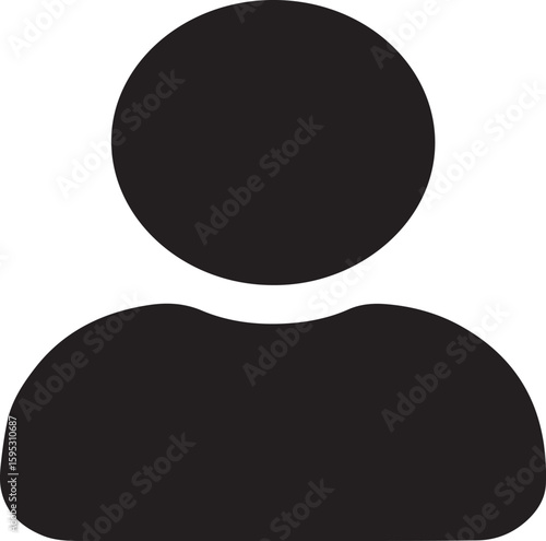 Simple black user profile icon silhouette for website, app UI, avatar placeholder, account login, contact symbol, or social media identification use