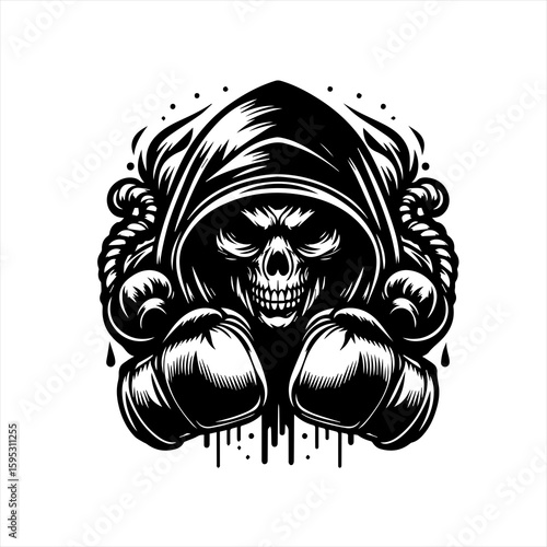Grim reaper boxing illustration
