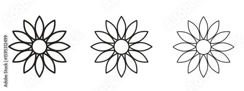 Sunflower icon in stroke art design versions. EPS 10