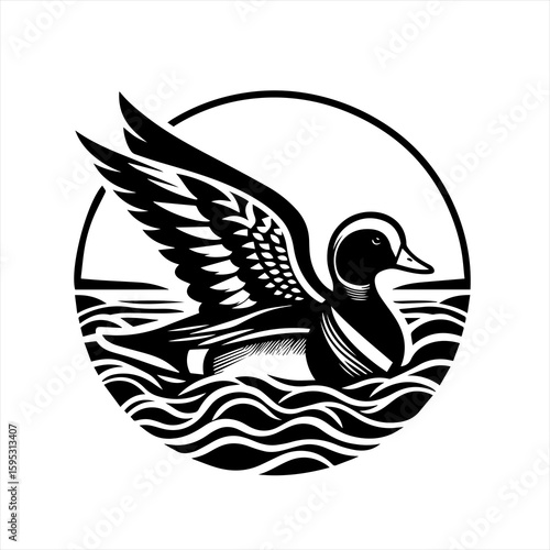 Duck swimming in water circle