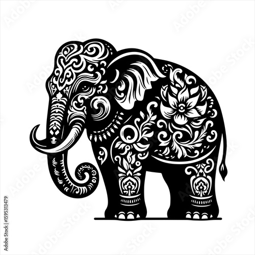 Ornate elephant with tribal patterns