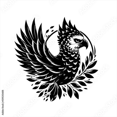 A mythical bird with ornate feathers