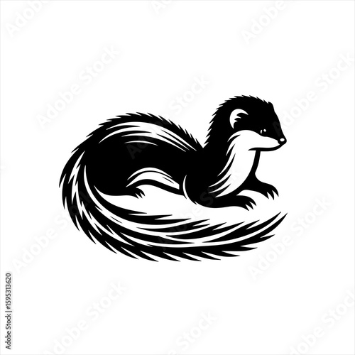 A black weasel with a bushy tail
