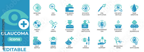 Clean glaucoma vector icons for medical, health, and UI use