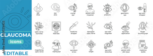 Clean glaucoma vector icons for medical, health, and UI use