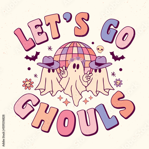 Let's go Ghouls - Retro Groovy Halloween t shirt design, vector graphic