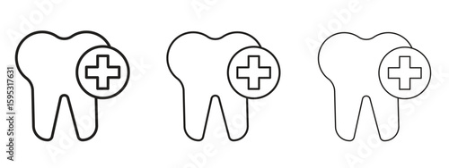 Dental insurance icon in stroke art design versions. EPS 10