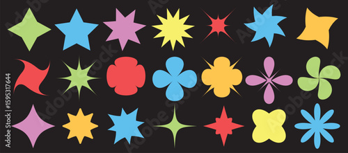 Minimalist Vector Geometric Shapes Set. Modern Symbols, Labels and Icons. Stars, Flowers and Circles with ZigZag Edge. EPS 10.