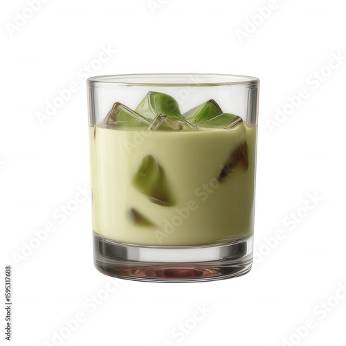Wallpaper Mural A refreshing glass of creamy green drink with ice cubes, set against a white isolated background. Ideal for advertisements or recipe illustrations. Torontodigital.ca