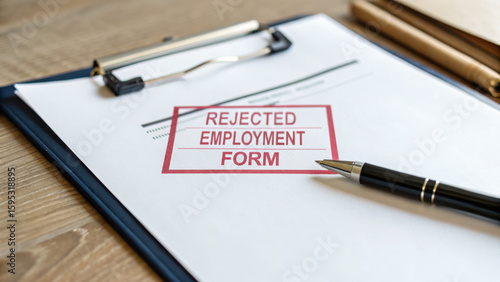Wallpaper Mural Rejected employment form on clipboard with pen, conveying disappointment and rejection Torontodigital.ca