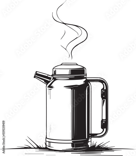Steaming Kettle: A vintage illustration of a classic metal kettle with steam rising, evoking the simple pleasure of a warm beverage.