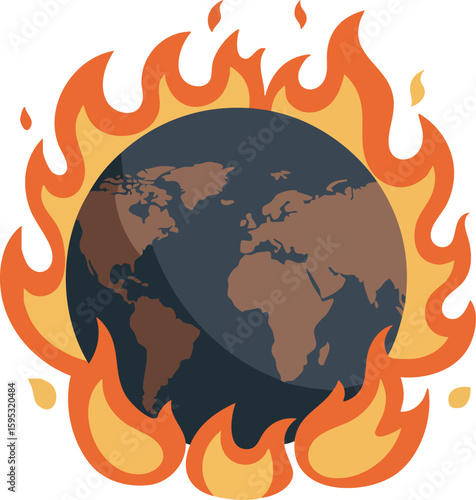 Earth globe with flames burning planet global warming climate change illustration vector design