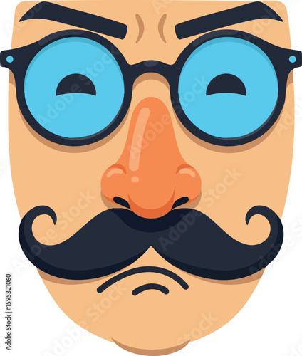 Man face with glasses mustache and serious expression cartoon vector illustration for avatar or profile design