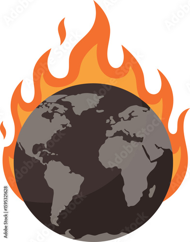 Earth globe burning with orange flames vector symbolizing global warming and climate change effects illustration