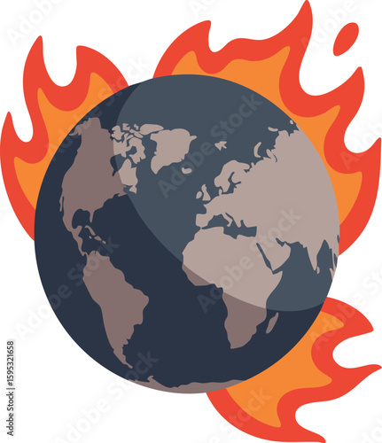 Earth globe burning with flames symbolizing global warming and environmental crisis vector illustration
