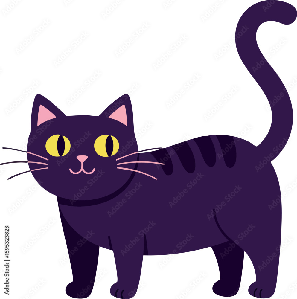 Black Cat Vector Illustration with Yellow Eyes and Pink Ears for Halloween and Pets Design Elements Black Cat Vector Illustration with Yellow Eyes and Pink Ears for Halloween and Pets Design Elements