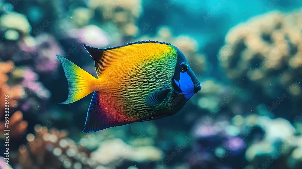 Naklejka premium Blurred vibrant underwater background, exotic fish