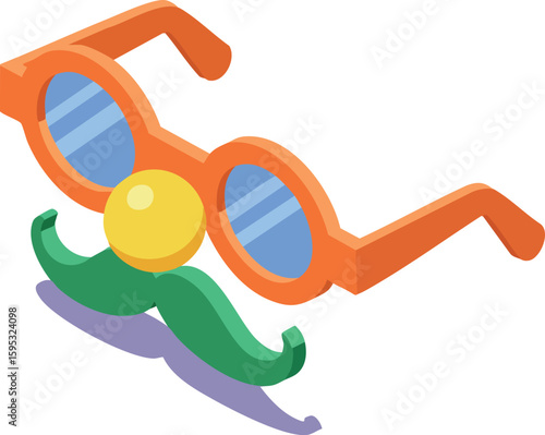 Funny face made of orange glasses green mustache and yellow nose vector illustration design