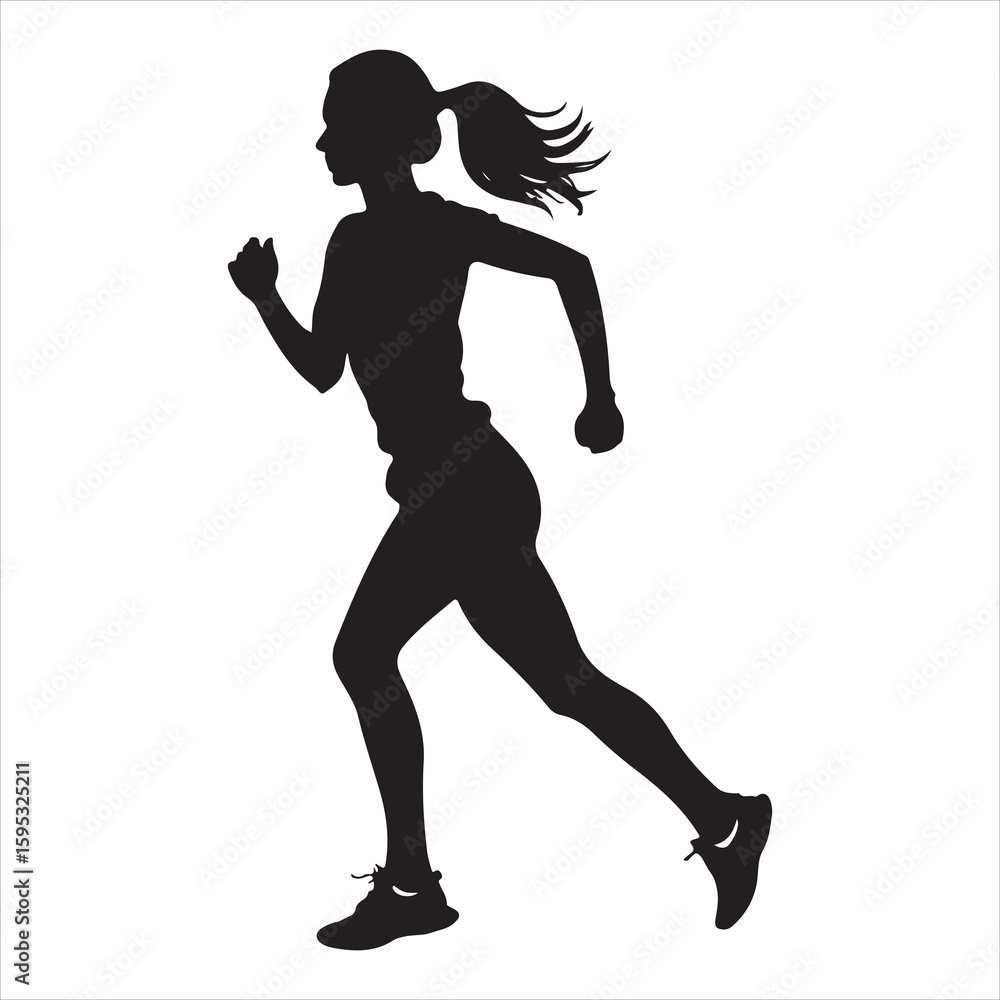 Black silhouette of a woman jogging with ponytail running 1 Black silhouette of a woman jogging with ponytail running 1