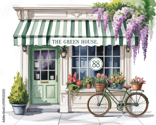 Vintage Bicycle and Cottage-Core Shop Exterior Scene  