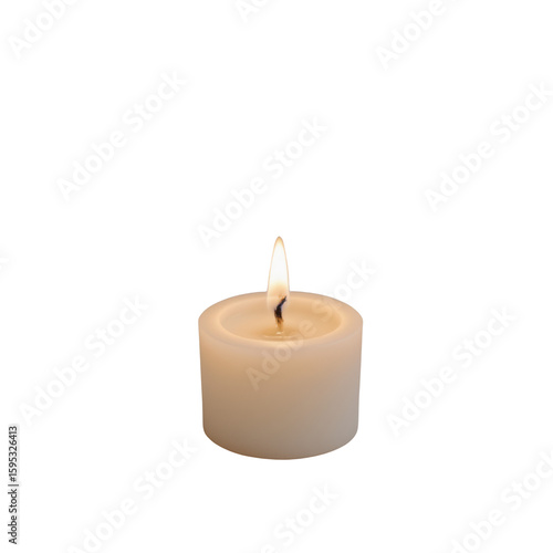a solitary candle is lit against a black background, casting a soft glow from its wick to the surrounding wax
