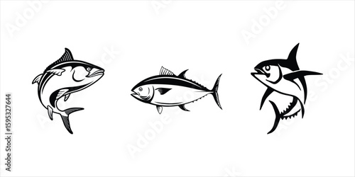 tuna fish vector set hand drawn illustration on white background. tuna fish icon set.