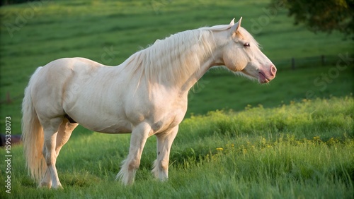 American Cream Draft Horse in Lush Green Pasture