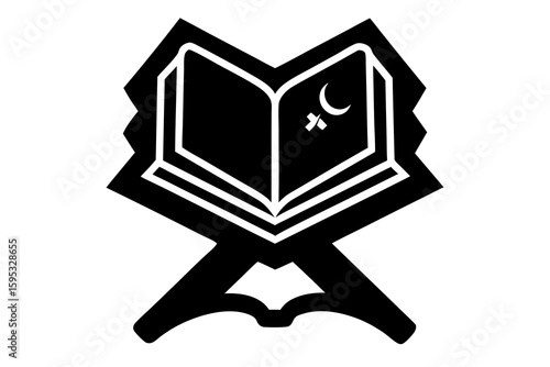 Elegant Quran Holy Book on Wooden Stand Vector Silhouette – Islamic Art