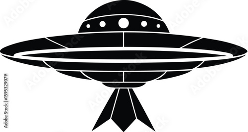Alien spaceship silhouette, flying saucer vector, sci-fi spacecraft graphic, minimal spaceship drawing