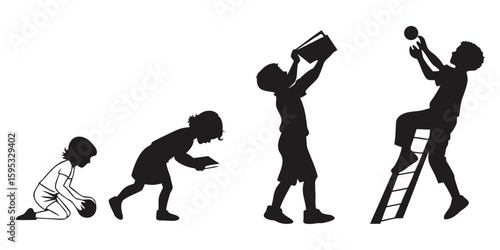 Simple Vector Child Silhouettes Collection – Iconic Forms Representing Ages and Activities