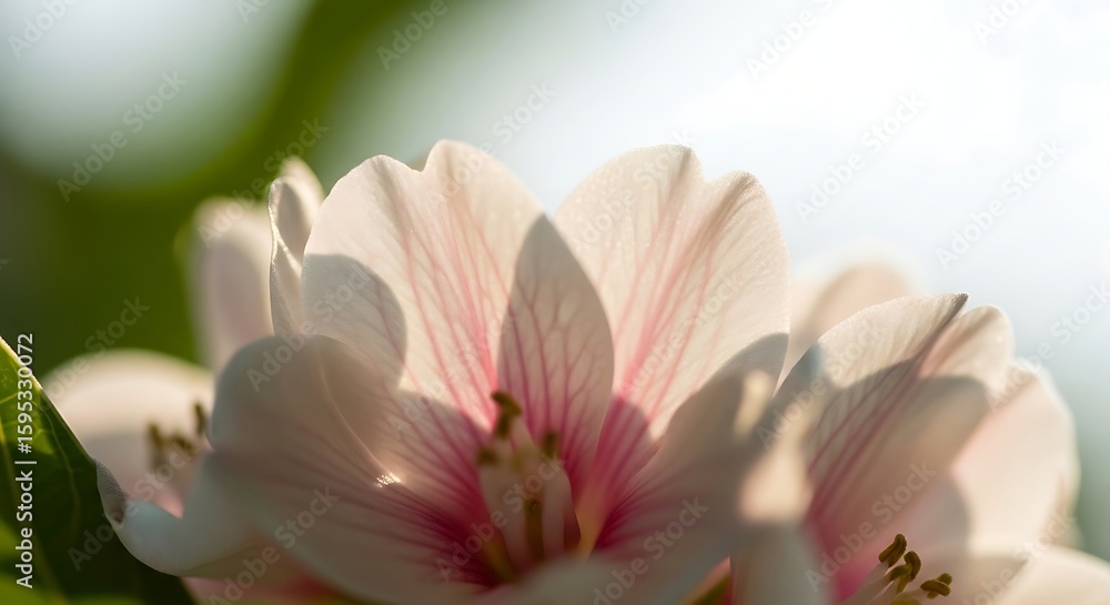 Fototapeta premium Close-up capturing the delicate beauty of a flowering plant with soft sunlight, highlighting its
