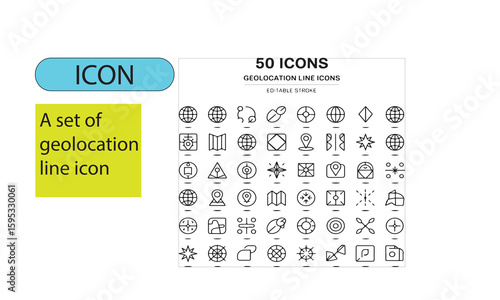 A set of editable line art geolocation icons