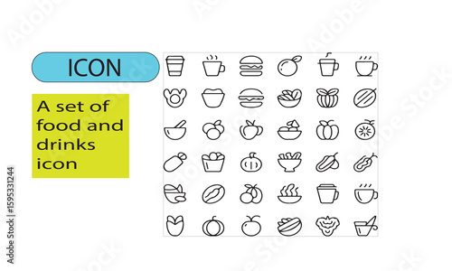 A set of editable line art foods and drinks icon