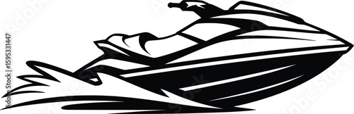Dynamic Jet Ski Splashing on Water Vector Line Art.

