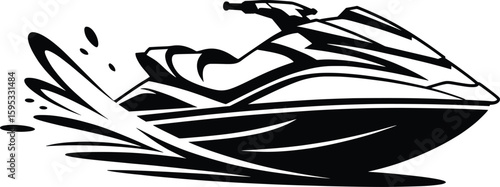Dynamic Jet Ski Splashing on Water Vector Line Art.

