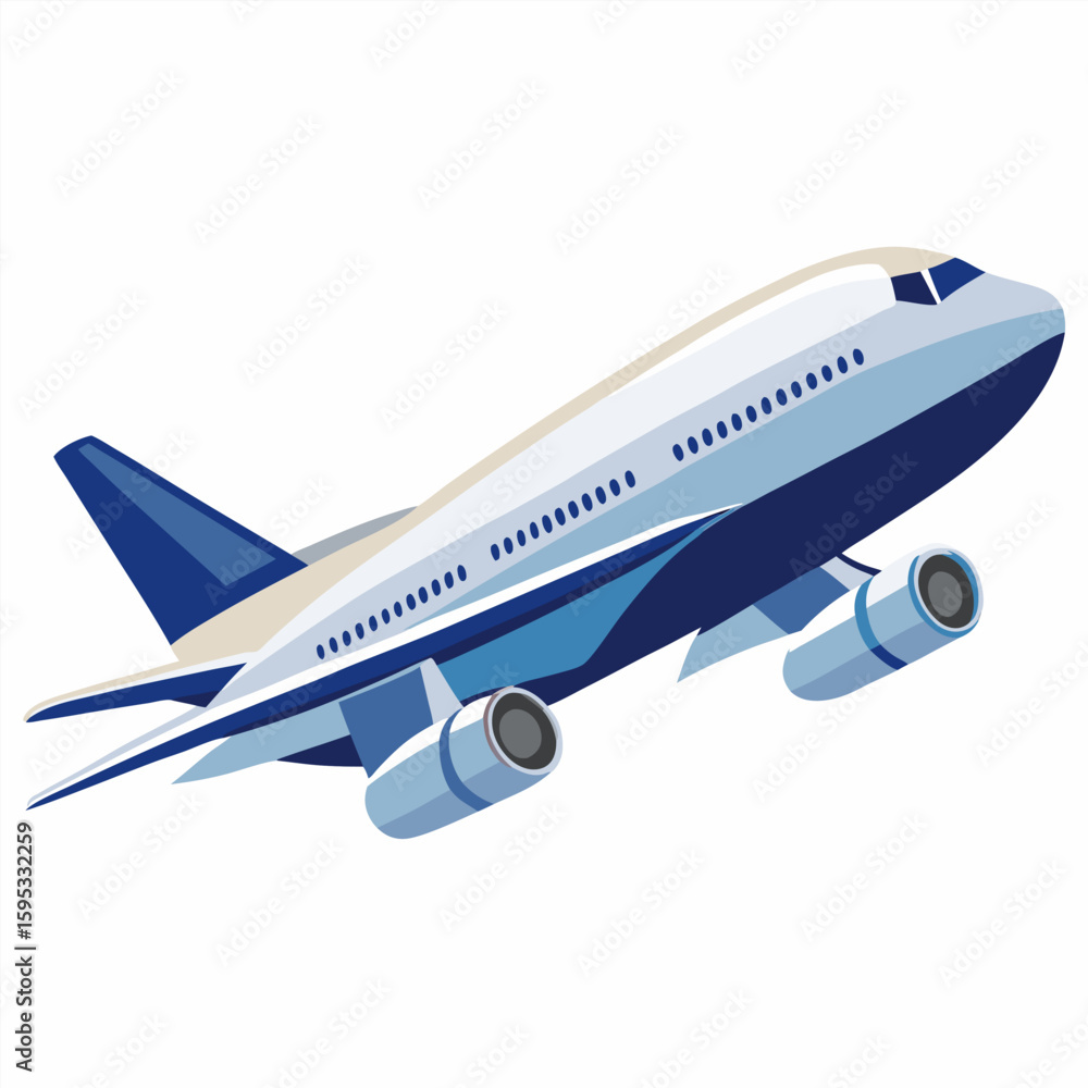 Fototapeta premium Vector drawn passenger plane, isolated on white background.