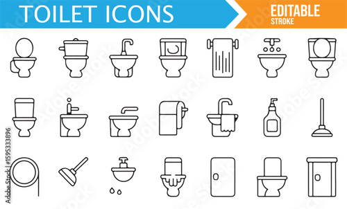 Bathroom Accessories and Plumbing Tools Icon Set for Design Projects
