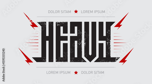 Heavy - Powerful vintage-style typography with red lightning bolts and distressed texture. Perfect for rock music branding, metal bands, gaming logos, and bold graphic design projects.