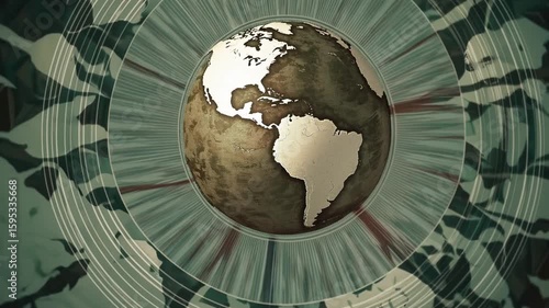 Vintage-style abstract representation of the Earth in green-toned globe design