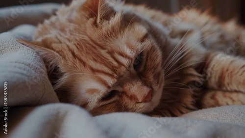 Close-Up of Cat Sleeping Peacefully with Its Eyes Closed in Cozy Spot
