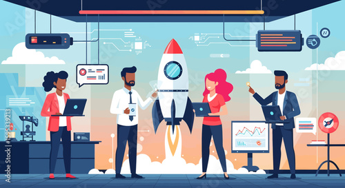 Team Launching a Startup Rocket Collaborative Effort in Technological Advancement and Innovation 