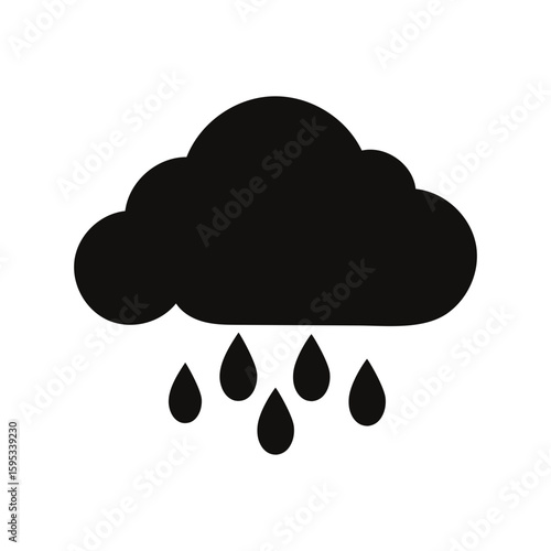 Silhouette of raining cloud shape with white background simple weather themed icon
