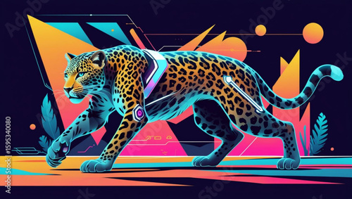 Futuristic cyborg jaguar symbolizing speed, technology,