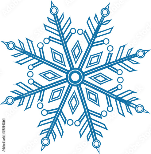 Intricate Snowflake: An illustrative snowflake with symmetrical design and crystalline structures, offering a glimpse into the captivating world of winter beauty. 